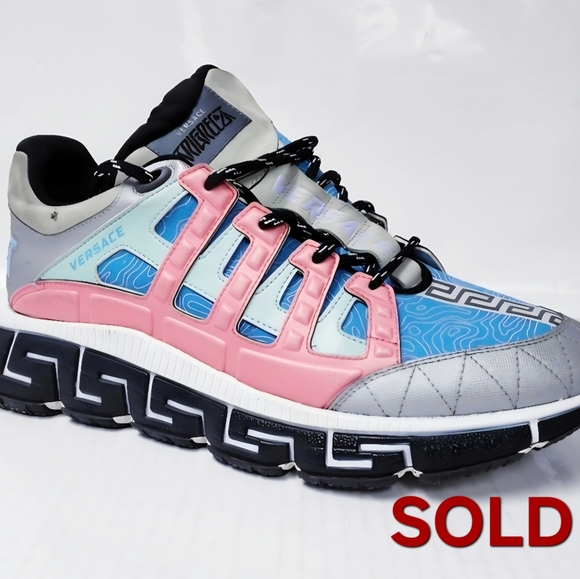 Versace Other - Versace Trigreca Sneakers Silver Argento Sky Bright Coral EU 45 US Mens Size 12